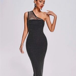 🎉New Mesh Diamond One-Shoulder Long Cocktail Party Dress. S - XXL